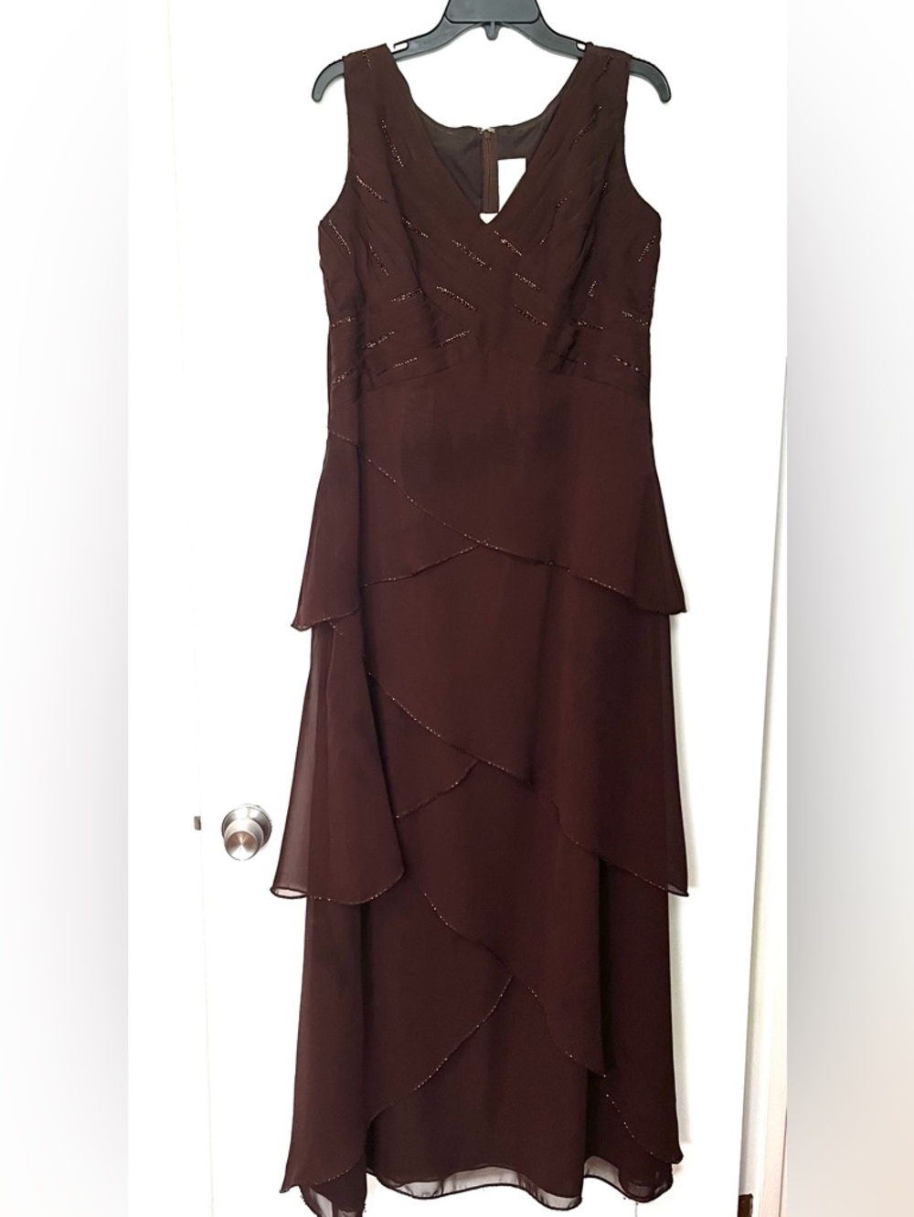 Forever Yours Brown Chiffon Layered Formal Mother Of The Bride Maxi Dress